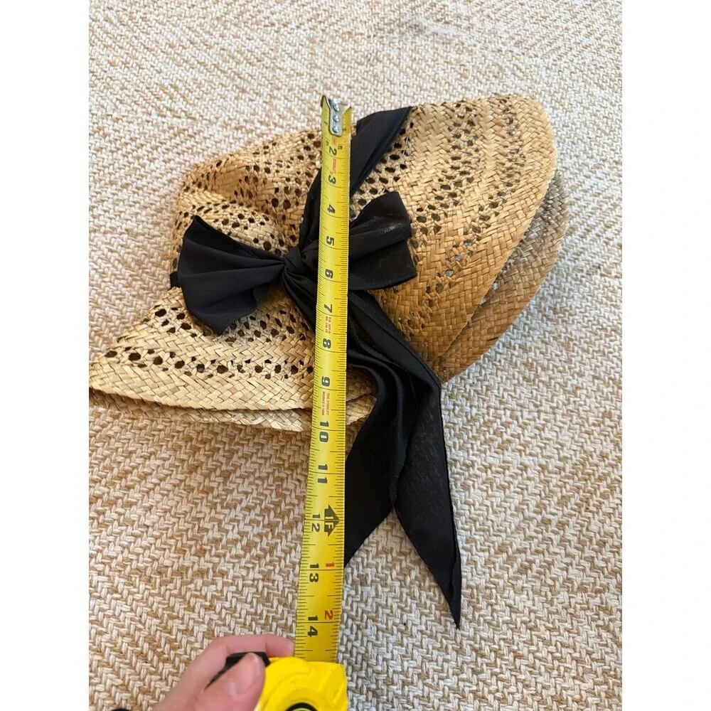 Woven Straw Sun Hat with Black Ribbon Bow